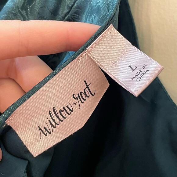 Buckle L green bell sleeve blouse Victorian fringe crop top metallic floral boho - Picture 4 of 7